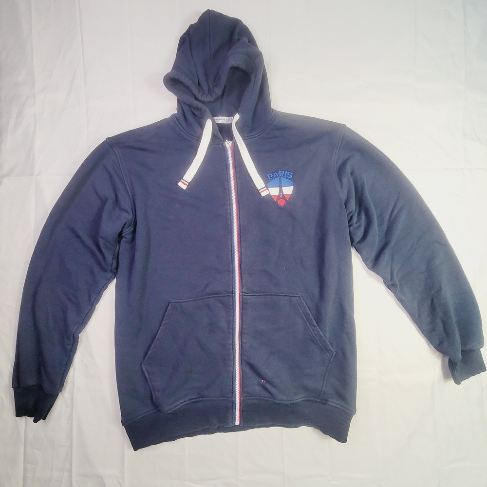 Air De Paris Men's XL Full Zip Hoodie Navy Blue Zipper Paris Shield Logo Q43 - Picture 2 of 15